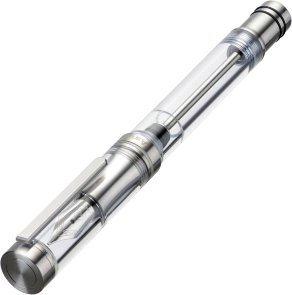 Titanium Fountain Pen Vacuum Filling, Rainbow Iridium Fine Point Transparent Acrylic Smooth Writing Pen Case Set（Fine）