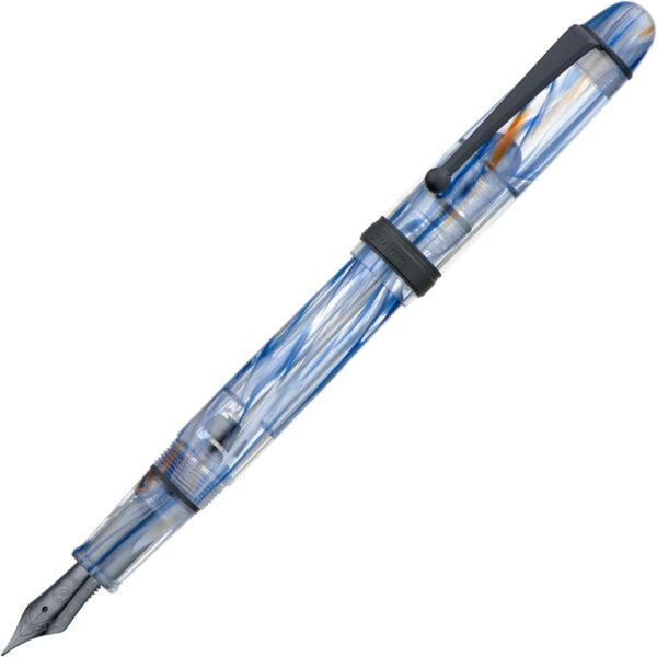 Vacuum Filling Fountain Pen Blue Swirl Acrylic, Medium Nib Large-Capacity with Gift Case - 图片 2