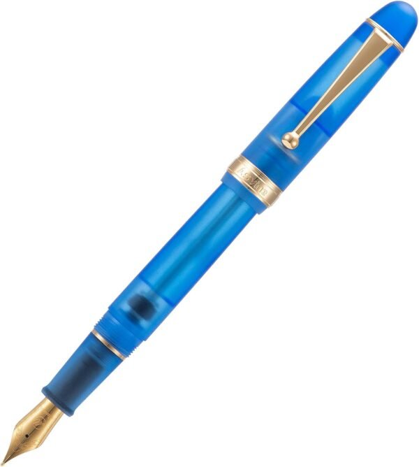 Vacuum Filling Fountain Pen Medium Nib, Matte Transparent Blue Acrylic, Large-Capacity with Gift Case - 图片 2