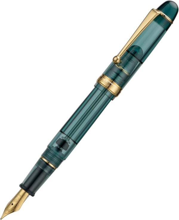 Vacuum Filling Fountain Pen Transparent Teal Acrylic, Medium Nib Large-Capacity with Gift Case - 图片 2