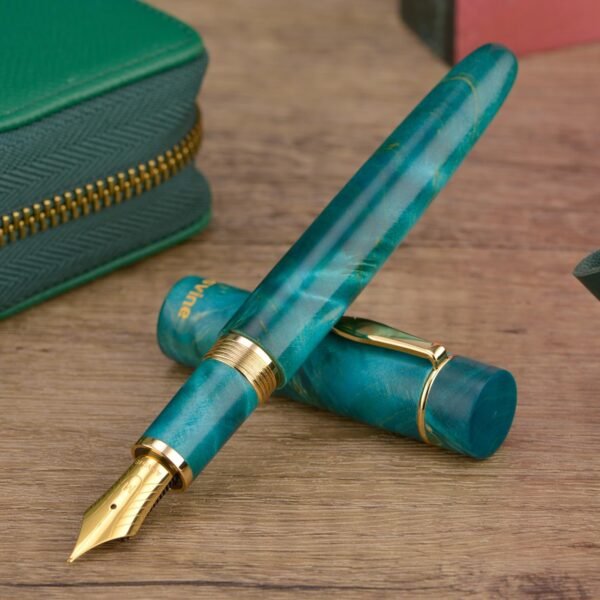 Stabilized Wood Fountain Pen C2000 Number 8 Medium Nib Large Handcraft Unique Pattern Pen with Converter Pen Box Collection Set- Oasis - 图片 2