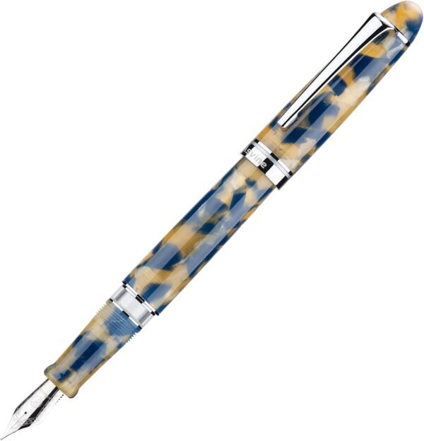 Piston Fountain Pen Brown Marble Resin, Extra Fine Nib Silver Trim Smooth Writer Collection with Pen Case Gift Set（Brown Marble） - 图片 2