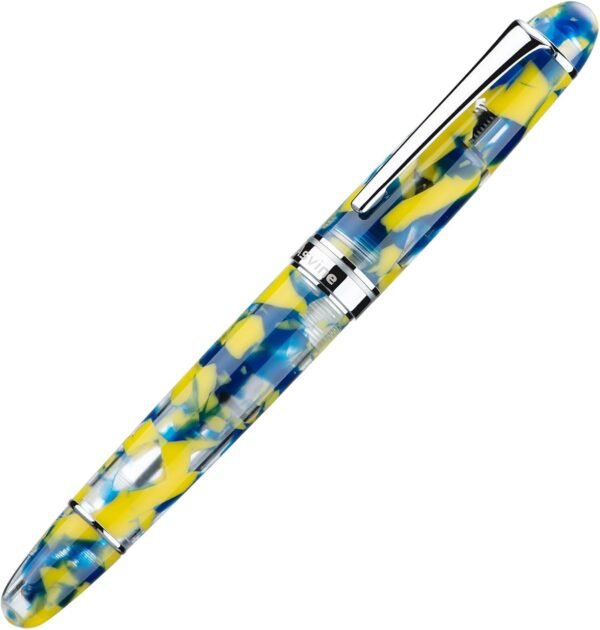 Piston Fountain Pen Brown Marble Resin, Extra Fine Nib Silver Trim Smooth Writer Collection with Pen Case Gift Set（Yellow Marble） - 图片 2