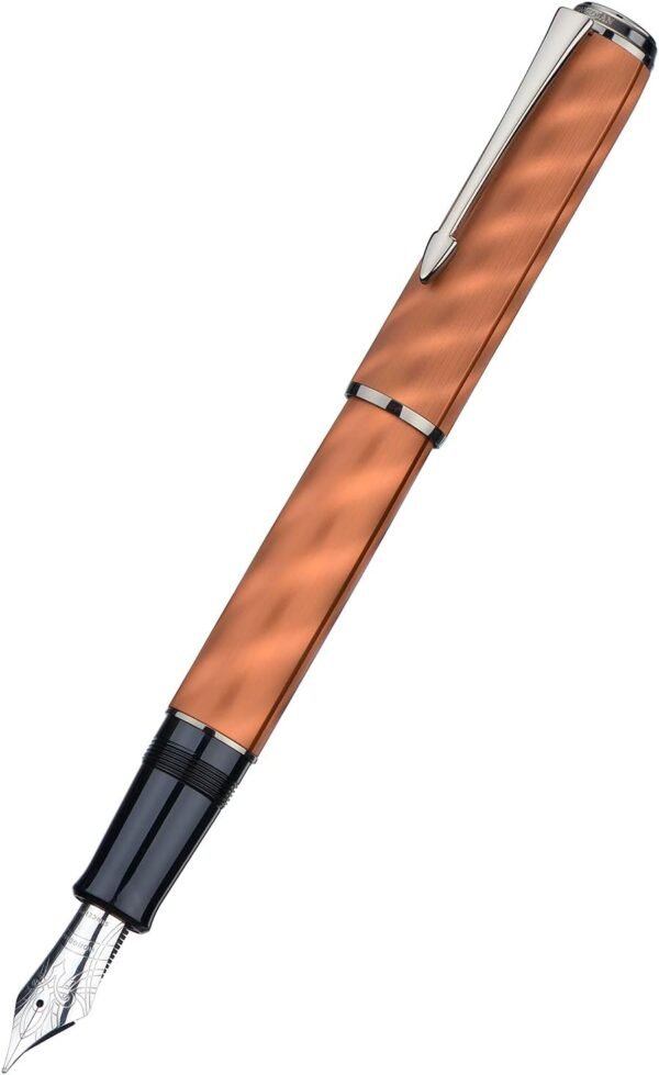 Fountain Pen Large No.8 Extra Fine Point Ebonite Feed, Brown Moire Pattern Unique Design with Refillable Converter and Metal Case - 图片 2