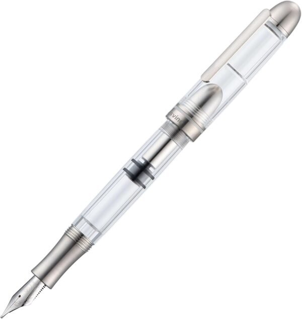 Titanium Fountain Pen Piston Filling, Iridium Medium Nib Clear Transparent Acrylic Smooth Writing Pen Case Set - 图片 2