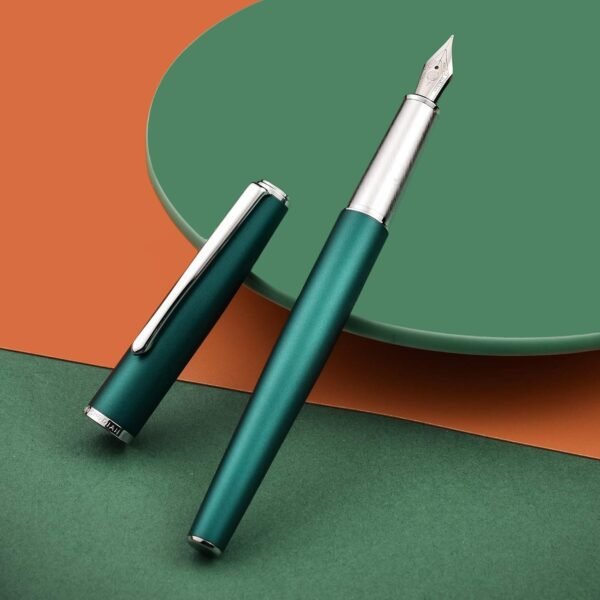 Green Metal Fountain Pen, Steel Fine Point Classic Pen, Includes Refillable Converter and Pen Pouch - 图片 2