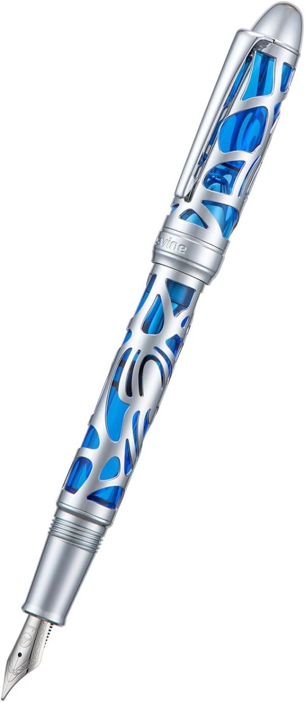 Piston Filling Fountain Pen Medium Nib, Spider Skeleton Transparent Blue Acrylic Pen Case and Wrench Set - 图片 2