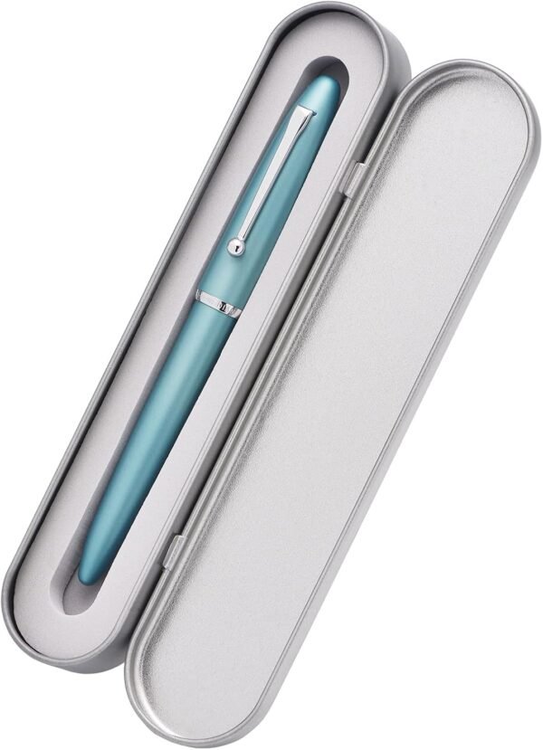 Blue Metal Fountain Pen Bent Nib 0.6 mm Classic Pen Office Pen Writing with Metal Box - 图片 2