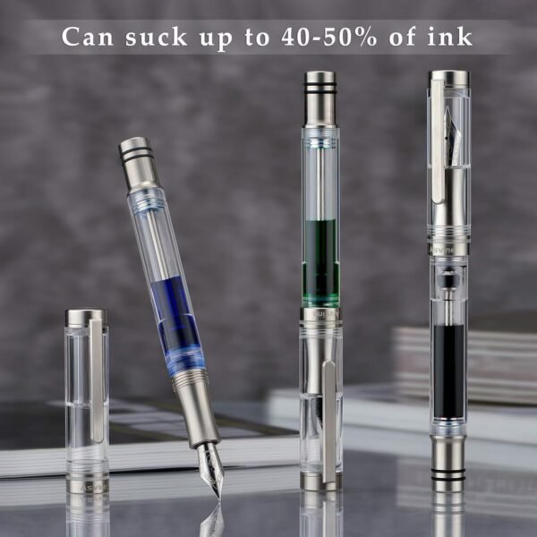 Titanium Fountain Pen Vacuum Filling, Rainbow Iridium Fine Point Transparent Acrylic Smooth Writing Pen Case Set（Fine） - 图片 3
