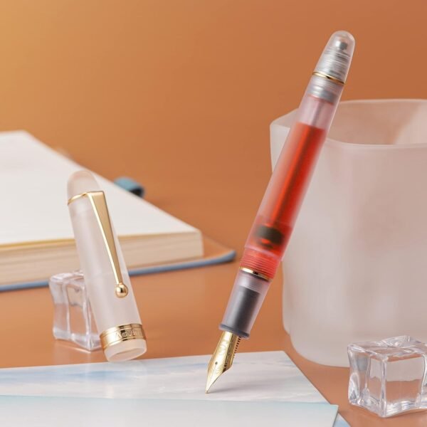 Vacuum Filling Fountain Pen Medium Nib, Frosted Transparent Clear Acrylic, Large-Capacity with Gift Case - 图片 3
