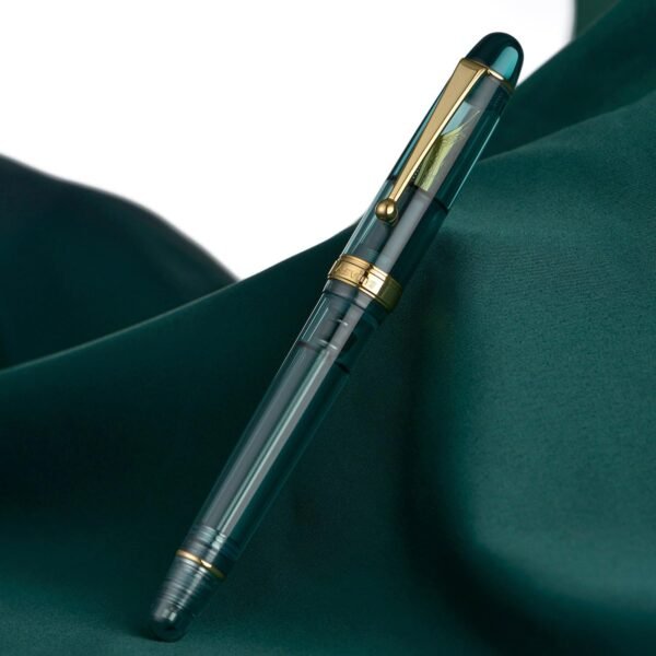 Vacuum Filling Fountain Pen Transparent Teal Acrylic, Medium Nib Large-Capacity with Gift Case - 图片 3