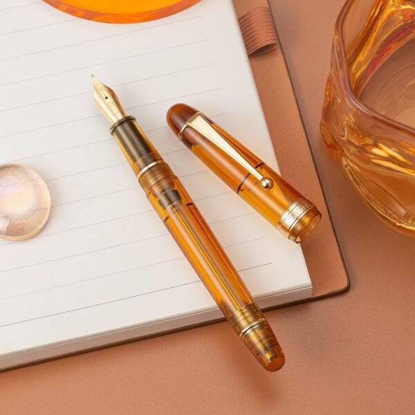 Vacuum Filling Fountain Pen Medium Nib, Transparent Brown Acrylic, Large-Capacity with Gift Case - 图片 3