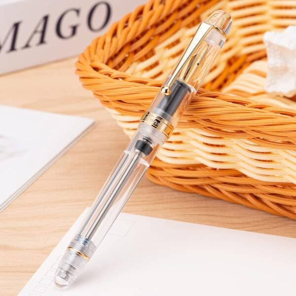 Vacuum Filling Fountain Pen Medium Nib, Transparent Clear Acrylic, Large-Capacity with Gift Case - 图片 3
