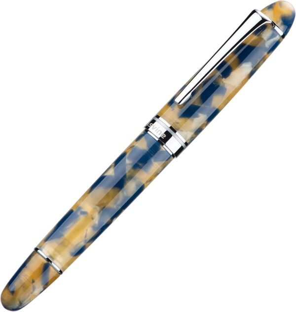 Piston Fountain Pen Brown Marble Resin, Extra Fine Nib Silver Trim Smooth Writer Collection with Pen Case Gift Set（Brown Marble） - 图片 3