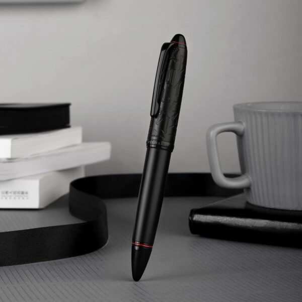 Black Metal Resin Piston Fountain Pen, Black Iridium Fine Nib Classic Pen, Includes Metal Box Writing Pen（Black-N6） - 图片 3
