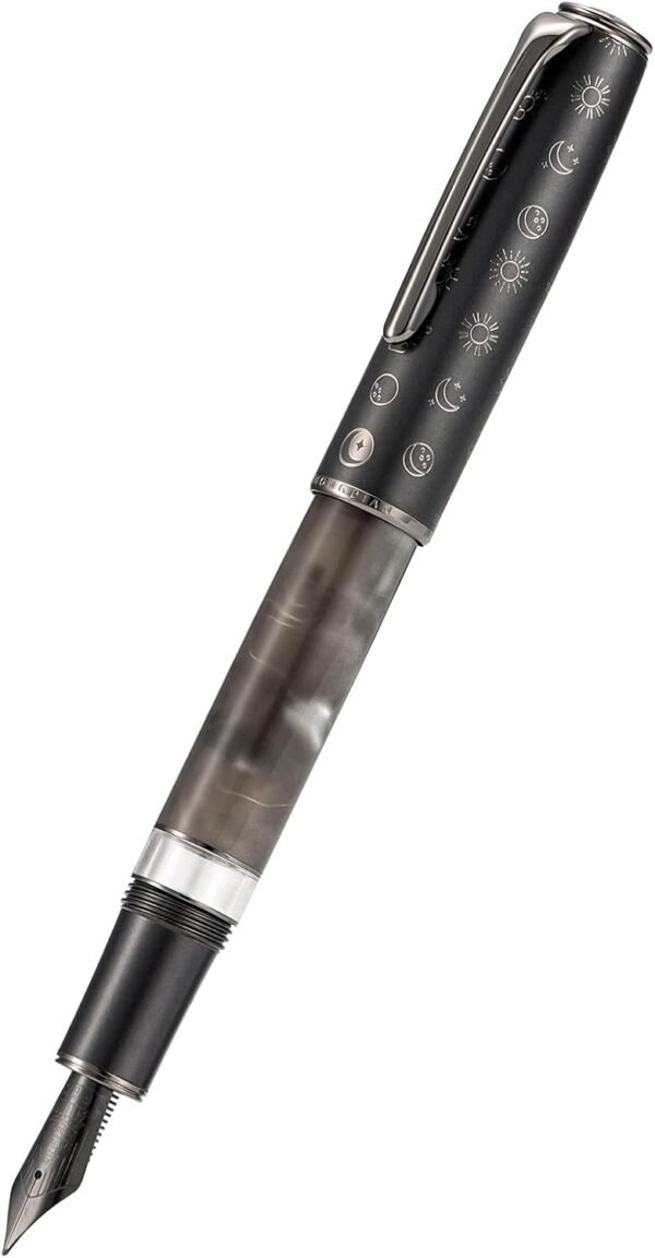 Gray Resin Piston Fountain Pen, Steel Fine Point Classic Pen Robbit on Top, Smooth Writing Pen with Metal Case（Gray-N7） - 图片 3