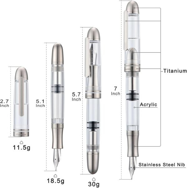 Titanium Fountain Pen Piston Filling, Iridium Medium Nib Clear Transparent Acrylic Smooth Writing Pen Case Set - 图片 3