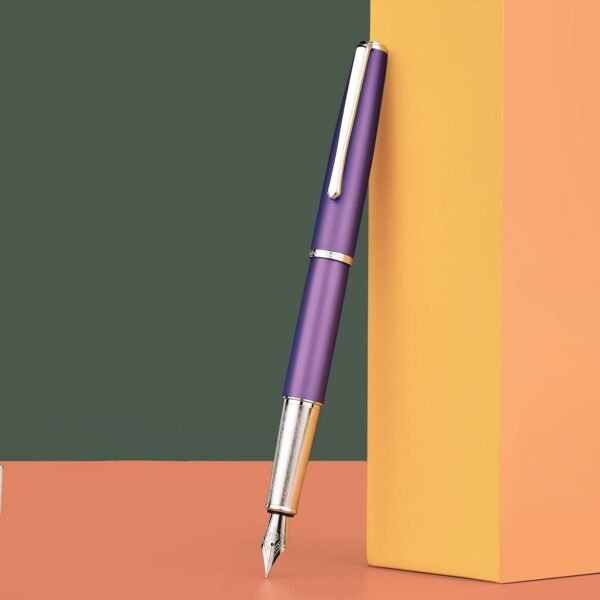 Purple Metal Fountain Pen, Steel Fine Point Classic Pen, Includes Refillable Converter and Pen Pouch - 图片 3
