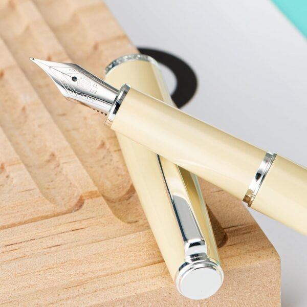 Fountain Pen Yellow Meta Pen, Iridium Fine Point Classic Pen with Ink Converter - 图片 3