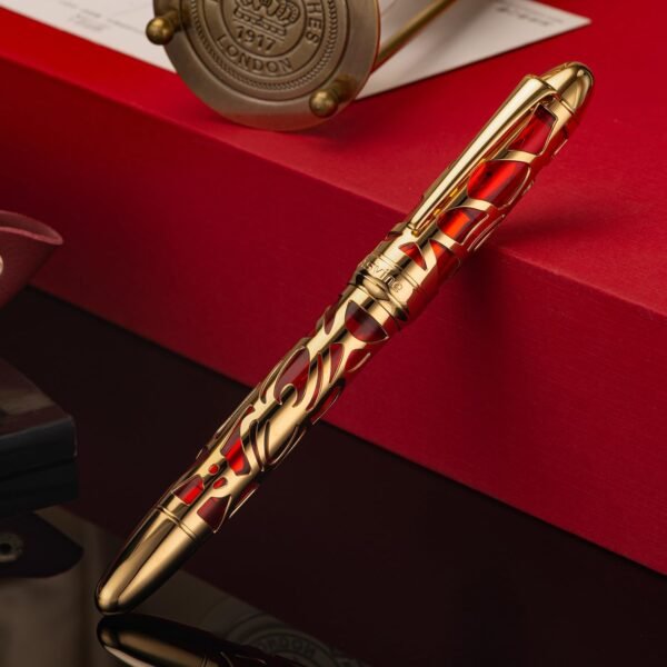Piston Filling Fountain Pen Medium Nib, Spider Skeleton Transparent Red Acrylic Pen Case and Wrench Set - 图片 3