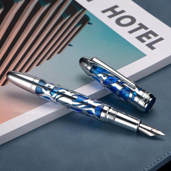 Piston Filling Fountain Pen Medium Nib, Spider Skeleton Transparent Blue Acrylic Pen Case and Wrench Set - 图片 3