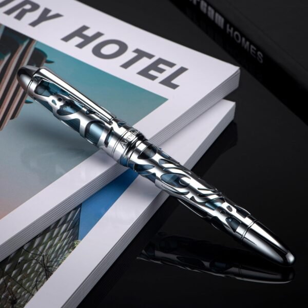 Piston Filling Fountain Pen Medium Nib, Spider Skeleton Transparent Gray Blue Acrylic Pen Case and Wrench Set - 图片 3
