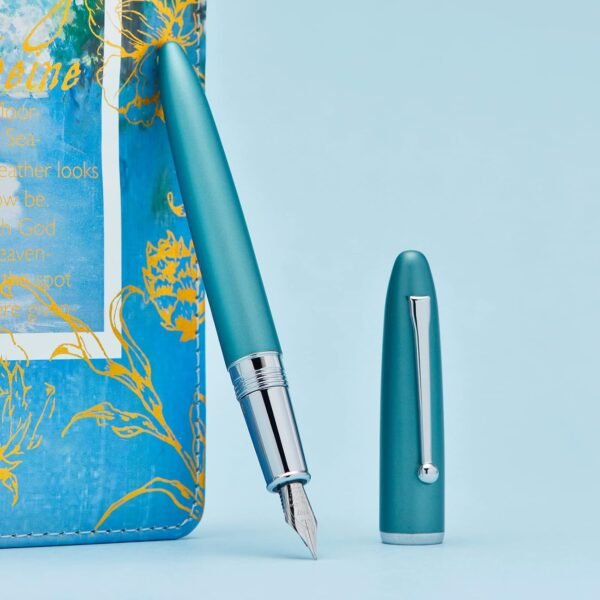 Blue Metal Fountain Pen Bent Nib 0.6 mm Classic Pen Office Pen Writing with Metal Box - 图片 3