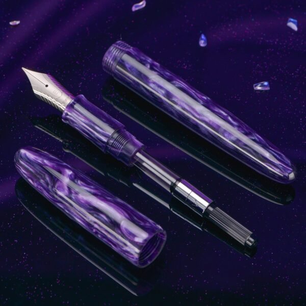 Fountain Pen #8 Stub 1.1mm Nib Large Handcraft Calligraphy Art Drawing Pen with Converter Pen Case Collection Set (Purple Ripple) - 图片 4