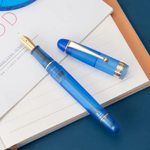 Vacuum Filling Fountain Pen Medium Nib, Matte Transparent Blue Acrylic, Large-Capacity with Gift Case - 图片 4