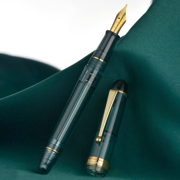 Vacuum Filling Fountain Pen Transparent Teal Acrylic, Medium Nib Large-Capacity with Gift Case - 图片 4