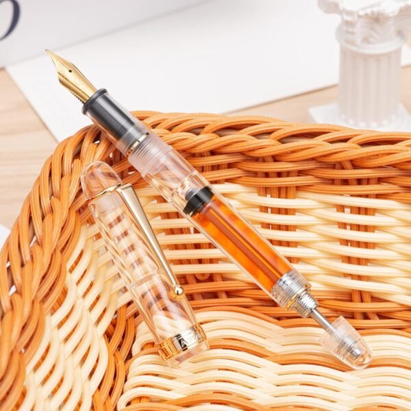Vacuum Filling Fountain Pen Medium Nib, Transparent Clear Acrylic, Large-Capacity with Gift Case - 图片 4