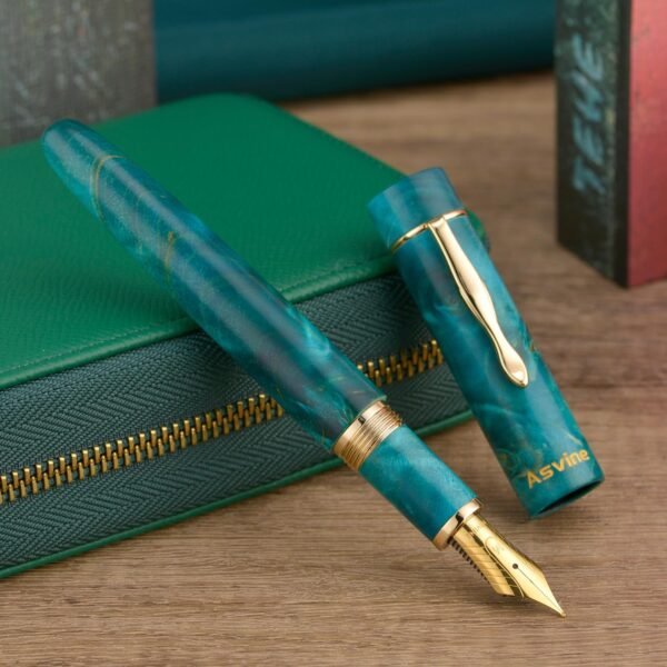 Stabilized Wood Fountain Pen C2000 Number 8 Medium Nib Large Handcraft Unique Pattern Pen with Converter Pen Box Collection Set- Oasis - 图片 4