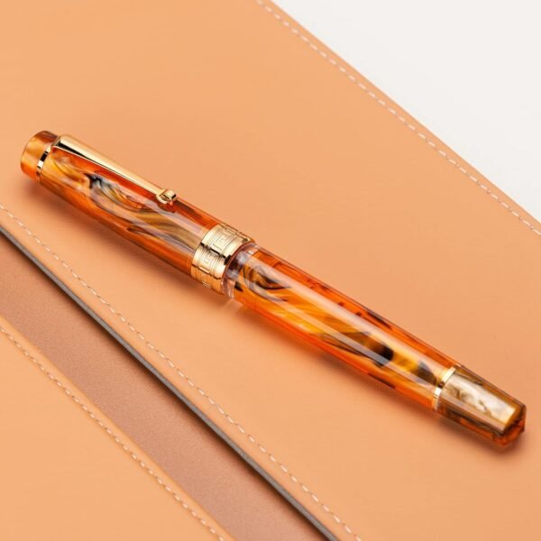 Piston Fountain Pen Amber Resin, Iridium Medium Nib Gold Trim Smooth Writer Collection with Case Set（Amber） - 图片 4