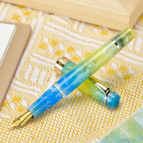 Piston Fountain Pen Amber Resin, Iridium Medium Nib Gold Trim Smooth Writer Collection with Case Set（Gradual Yellow） - 图片 4