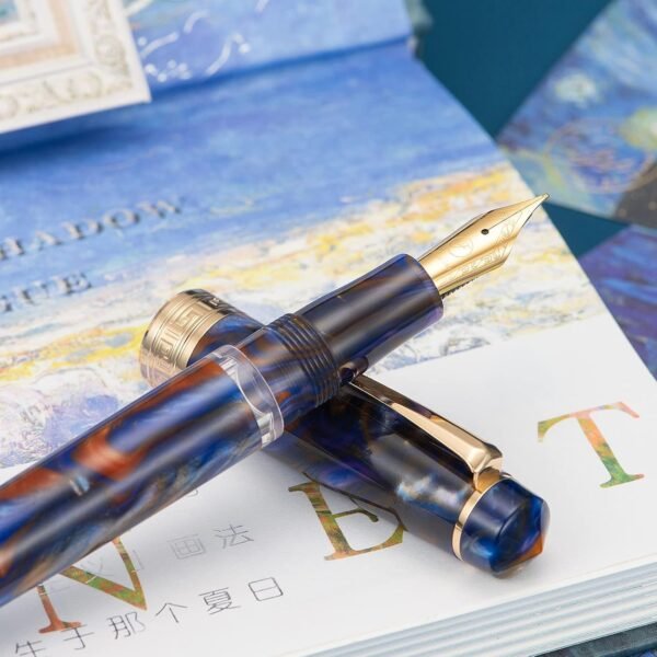 Piston Fountain Pen Amber Resin, Iridium Medium Nib Gold Trim Smooth Writer Collection with Case Set（Purple） - 图片 4