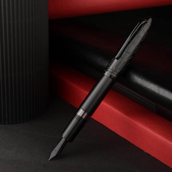 Black Metal Resin Piston Fountain Pen, Black Iridium Fine Nib Classic Pen, Includes Metal Box Writing Pen（Black-N6） - 图片 4