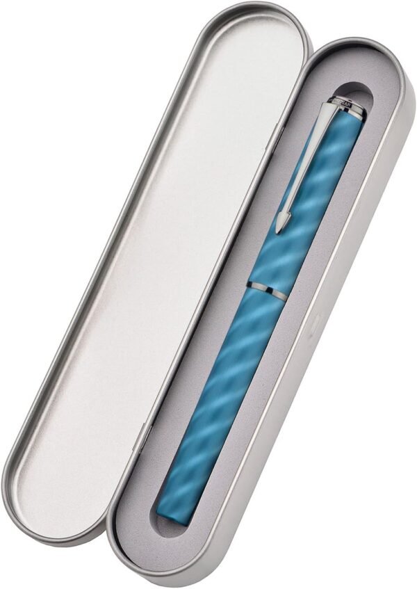 Fountain Pen Large No.8 Extra Fine Point Ebonite Feed, Blue Moire Pattern Unique Design with Refillable Converter and Metal Case - 图片 4