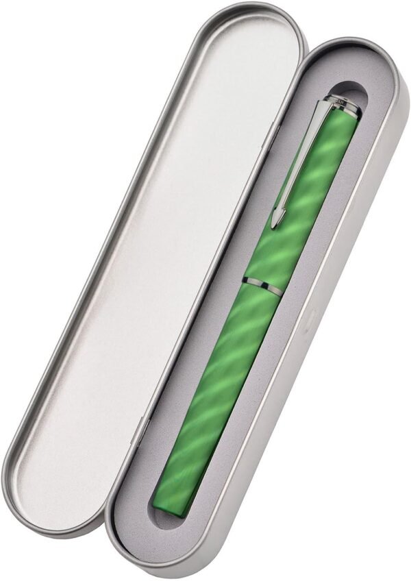 Fountain Pen Large No.8 Extra Fine Point Ebonite Feed, Green Moire Pattern Unique Design with Refillable Converter and Metal Case - 图片 4