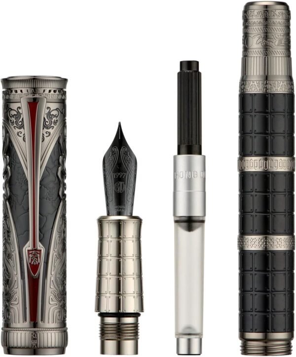 Fountain Pen Black Fine Nib, Qin Dynasty Retro Chinese Totem Engraving with Converter and Pen Box Set - 图片 4