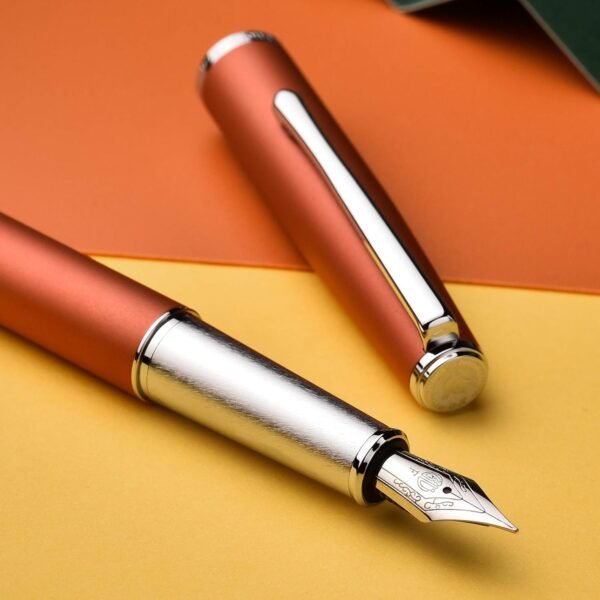 Orange Metal Fountain Pen, Steel Fine Point Classic Pen, Includes Refillable Converter and Pen Pouch - 图片 4