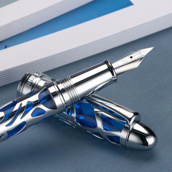 Piston Filling Fountain Pen Medium Nib, Spider Skeleton Transparent Blue Acrylic Pen Case and Wrench Set - 图片 4