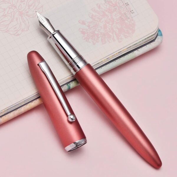 Red Metal Fountain Pen Bent Nib 0.6 mm Classic Pen Office Pen Writing with Metal Box - 图片 4