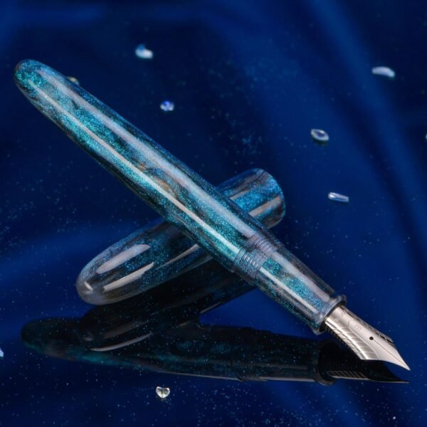 Fountain Pen #8 Stub 1.1mm Nib Large Handcraft Calligraphy Art Drawing Pen with Converter Pen Case Collection Set (Light Blue Glitter) - 图片 4
