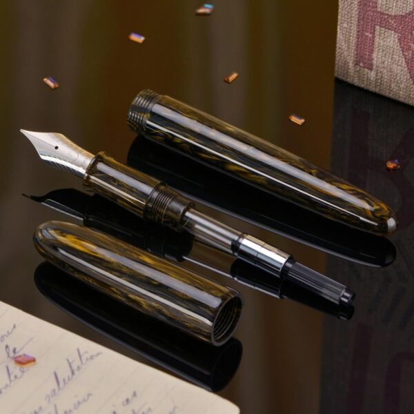 Fountain Pen #8 Stub 1.1mm Nib Large Handcraft Calligraphy Art Drawing Pen with Converter Pen Case Collection Set (Brown Gold) - 图片 4