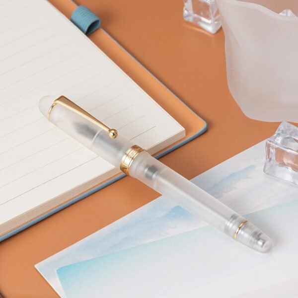 Vacuum Filling Fountain Pen Medium Nib, Frosted Transparent Clear Acrylic, Large-Capacity with Gift Case - 图片 5