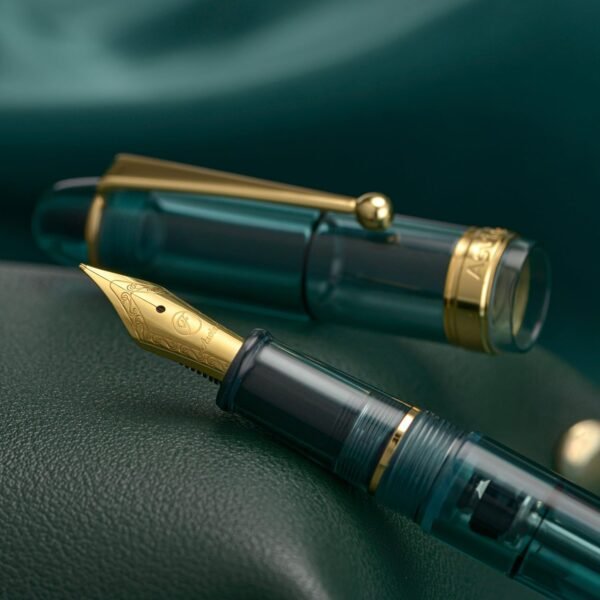 Vacuum Filling Fountain Pen Transparent Teal Acrylic, Medium Nib Large-Capacity with Gift Case - 图片 5