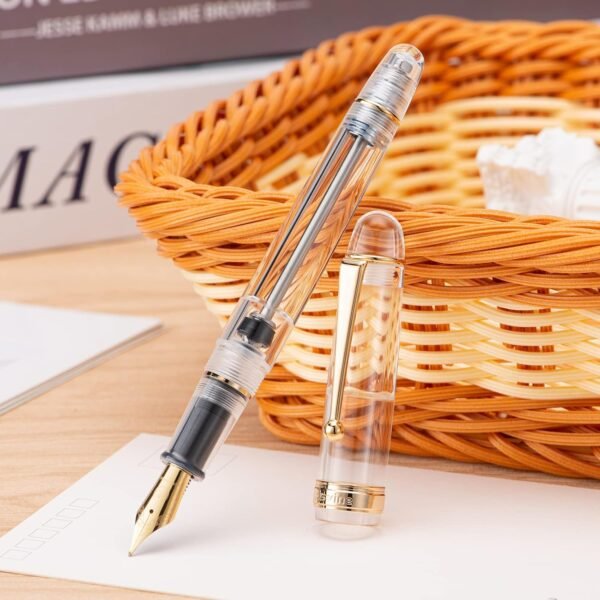 Vacuum Filling Fountain Pen Medium Nib, Transparent Clear Acrylic, Large-Capacity with Gift Case - 图片 5