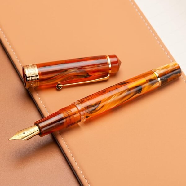 Piston Fountain Pen Amber Resin, Iridium Medium Nib Gold Trim Smooth Writer Collection with Case Set（Amber） - 图片 5