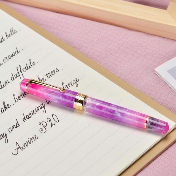 Piston Fountain Pen Amber Resin, Iridium Medium Nib Gold Trim Smooth Writer Collection with Case Set（Gradual Purple） - 图片 5