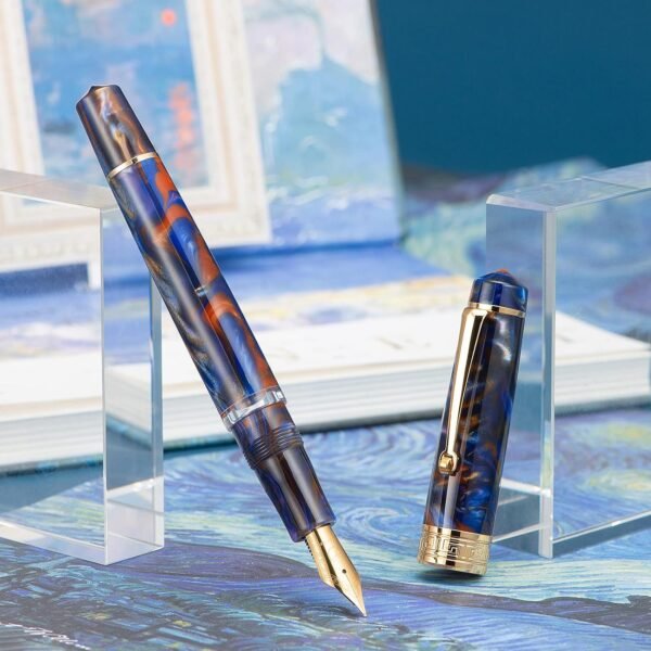 Piston Fountain Pen Amber Resin, Iridium Medium Nib Gold Trim Smooth Writer Collection with Case Set（Purple） - 图片 5